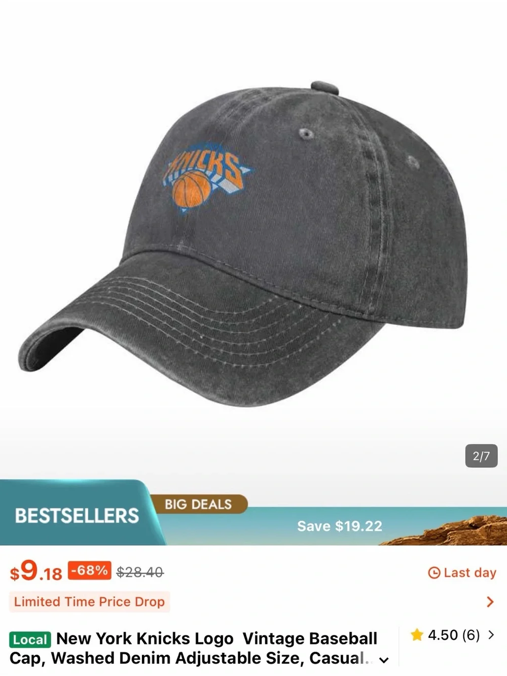 SHEIN Gray Washed Denim New York Knicks Logo Baseball Cap - Picture 2 of 6